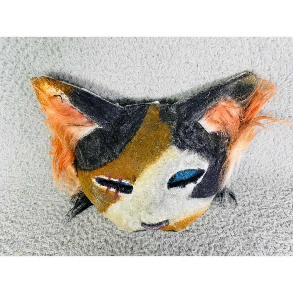 Calico Cat Mask Costume‎ Cosplay Halloween Animal Faux Fur Therian Handmade